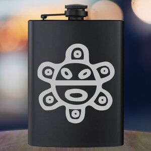 Personalized Puerto Rico Taino Sun Black Flask | Puerto Rico | Family Gift
